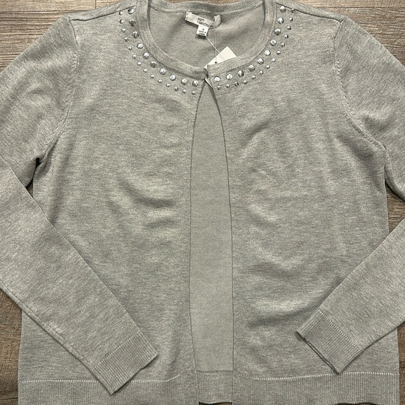 89th + Madison light gray studded lightweight cardigan sweater size small - Picture 4 of 8